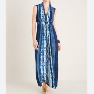 CHICO'S Sleeveless Maxi Dress Size 2.5=US Size 14 Blue Print
